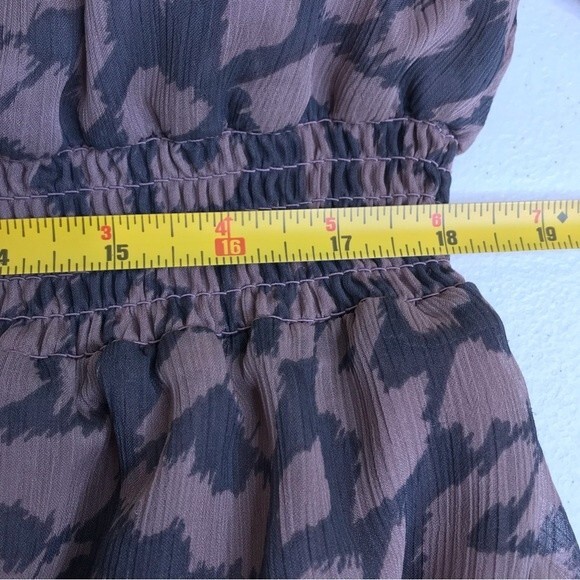 Express Leopard Print Semi Sheer Roll Tab Sleeve Gray Brown Dress Women's Small - Picture 9 of 12